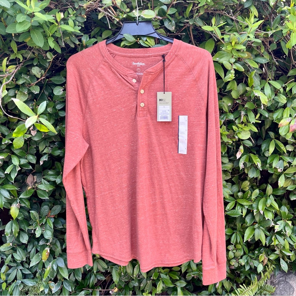 NWT Goodfellow & Co Long Sleeve Standard Fit Casual 3/4 Button Down in Rust